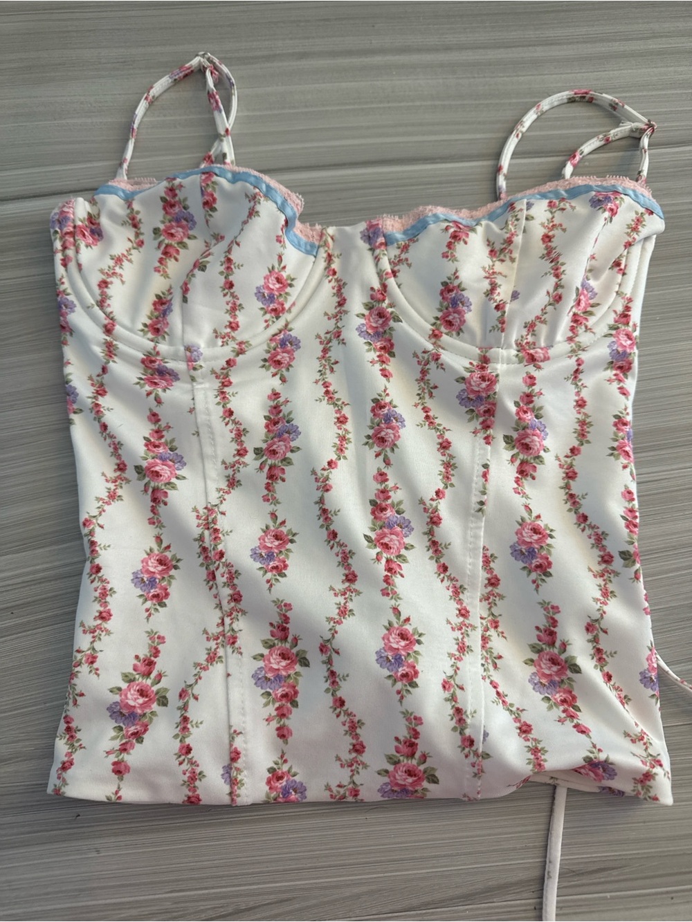 Edikted White Floral Bustier Cami with Pink Roses